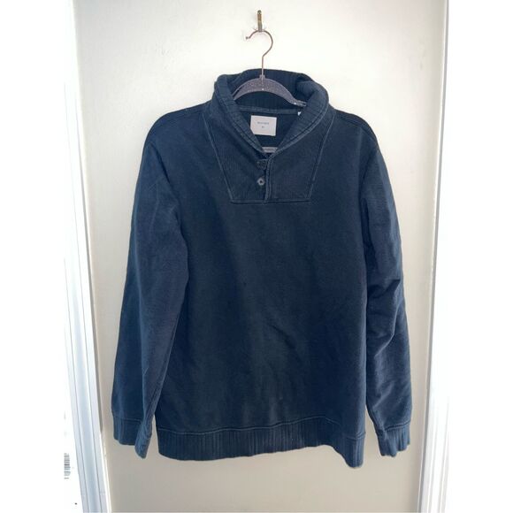 Billy Reid Cowl Neck 2 Button Shawl Collar Sweatshirt Sweater XL Navy - Picture 1 of 5